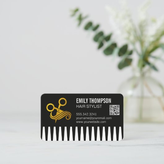Gold Comb | Hair Stylist | QR Code 名刺 (スタンド正面)
