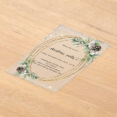 Gold cone greenery glitter frosted Christmas Party アクリル招待状 (レイダウン)