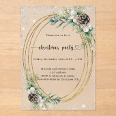 Gold cone greenery glitter frosted Christmas Party アクリル招待状 (正面)