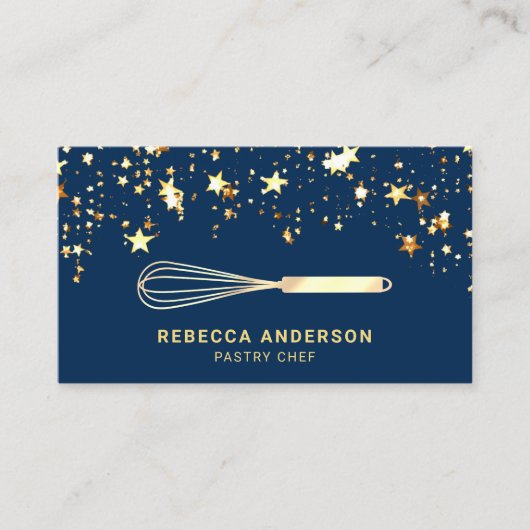 Gold Confetti Cream Foil Whisk Pastry Chef Bakery 名刺 (正面)