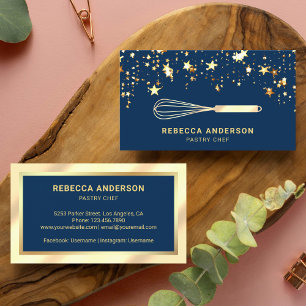 Gold Confetti Cream Foil Whisk Pastry Chef Bakery 名刺