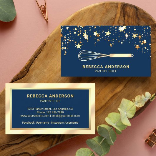 Gold Confetti Cream Foil Whisk Pastry Chef Bakery 名刺