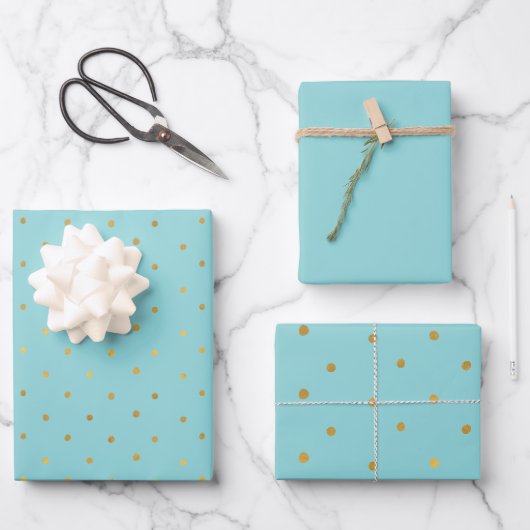 Gold Confetti Dots Aqua Mint Christmas ラッピングペーパーシート (正面)