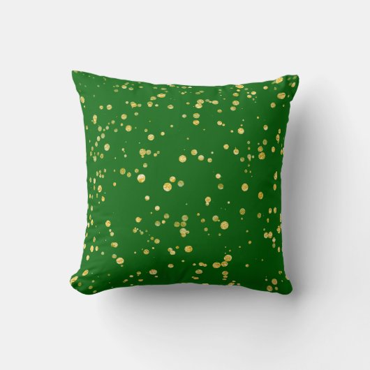 Gold Confetti Dots Emerald Green クッション (正面)