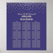 Gold Confetti Dots Navy Wedding Seating Chart ポスター (正面)
