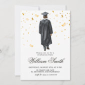 Gold Confetti Grad Boy Illustration Invite 招待状 (正面)