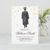 Gold Confetti Grad Boy Illustration Invite 招待状 (スタンド正面)