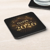 gold confetti happy new year Hard plastic coaster コースター (左側)