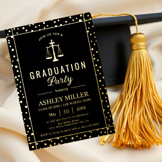 Gold confetti law school graduation Class Of 2026 箔招待状