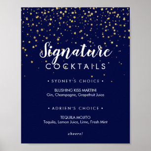 Gold Confetti Navy Signature Cocktails Sign ポスター