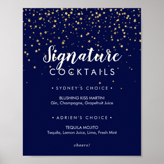 Gold Confetti | Navy Signature Cocktails Sign ポスター (正面)