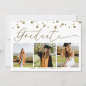 Gold Confetti | Photo Collage Graduation 招待状 (正面)
