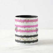 Gold Confetti Pink Black Stripes Name マグカップ (中央)