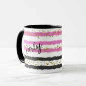 Gold Confetti Pink Black Stripes Name マグカップ (正面左)