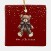 Gold Confetti Red Teddy Bear Christmas セラミックオーナメント (正面)