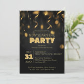 Gold Confetti Streamers Black New Year's Eve Party 招待状 (スタンド正面)