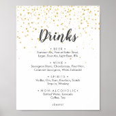 Gold Confetti Wedding Drinks Menu Sign ポスター (正面)