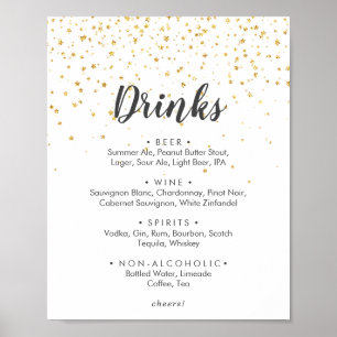Gold Confetti Wedding Drinks Menu Sign ポスター