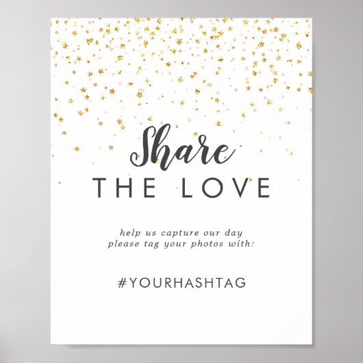 Gold Confetti Wedding Share the Love Sign ポスター (正面)