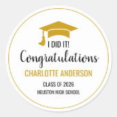 Gold Congrats Graduation ラウンドシール (正面)