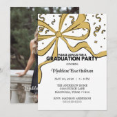 Gold Coquette Bow Girl Photo Graduation 招待状 (正面/裏面)