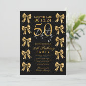 Gold Coquette Bow Save Date 50th Birthday Party 招待状 (スタンド正面)