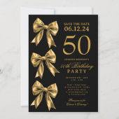 Gold Coquette Bow Save The Date 50th Birthday  招待状 (正面)