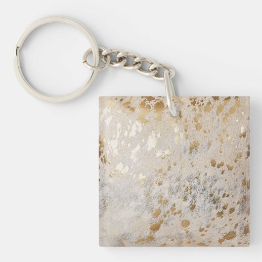 Gold Cowhide Print Metallic キーホルダー (正面)