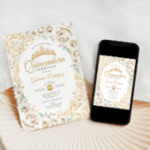 Gold Cream Floral Quinceanera 招待状