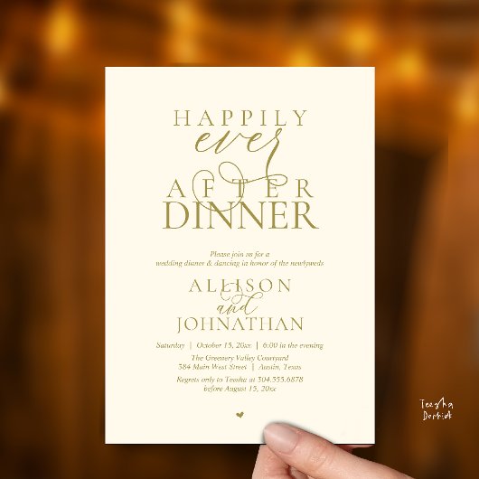 Gold Cream Happily Ever After Dinner Wedding 招待状