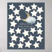 Gold Crescent Moon Midnight Blue Guest Book Sign ポスター (正面)