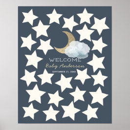 Gold Crescent Moon Midnight Blue Guest Book Sign ポスター