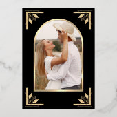 Gold Crest Black Wedding Save the Date 箔招待状 (裏面)