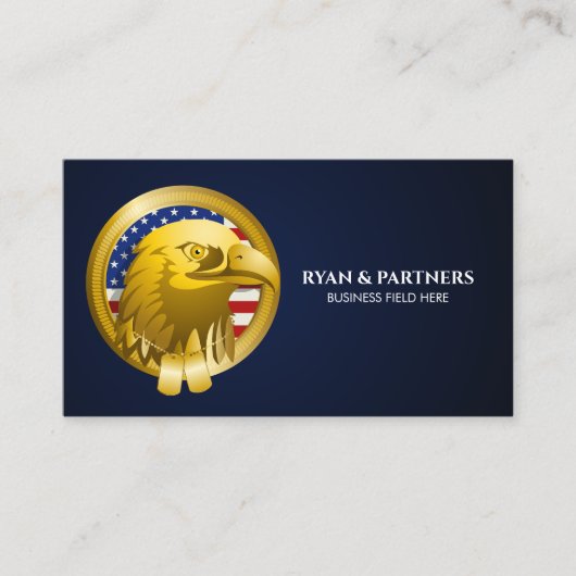 Gold Crest Eagle Emblem USA Flag | Dark Blue 名刺 (正面)