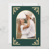 Gold Crest Monogram Photo Emerald Green Wedding セーブザデート (裏面)