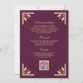 Gold Crest Monogram QR Code Plum Purple Wedding 招待状 (裏面)