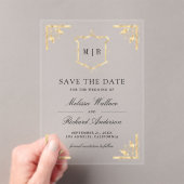 Gold Crest Monogram Wedding Save the Date アクリル招待状 (インサイチュ (ポータブル))