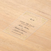 Gold Crest Monogram Wedding Save the Date アクリル招待状 (レイダウン)