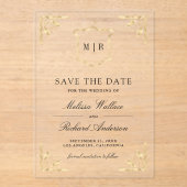 Gold Crest Monogram Wedding Save the Date アクリル招待状 (正面)