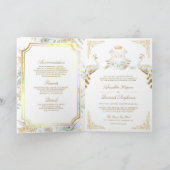 Gold Crest Royal Indian White Peacock Wedding 招待状 (内部)