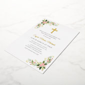 Gold cross floral first communion invitation foil  箔招待状 (回転した状態)