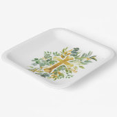 Gold Cross Floral Watercolor Baptism 1st Communion ペーパープレート (傾斜あり)