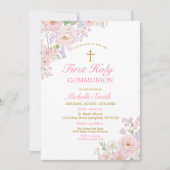 Gold Cross Girl’s Communion Elegant Watercolor  招待状 (正面)