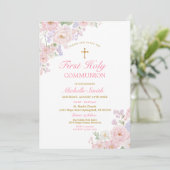 Gold Cross Girl’s Communion Elegant Watercolor  招待状 (スタンド正面)