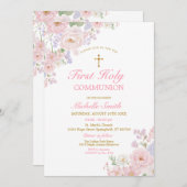 Gold Cross Girl’s Communion Elegant Watercolor  招待状 (正面/裏面)