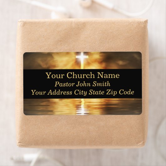 Gold Cross Lake Sunset Church Pastor Business ラベル (インサイチュ)