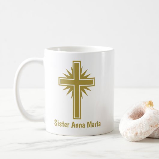Gold Cross Religious Teacher Mug Personalized コーヒーマグカップ (ドーナツ)