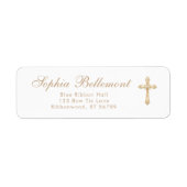 Gold Cross Simple Religious Baptism Return Address ラベル (正面)