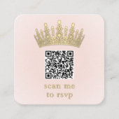 Gold Crown Blush Pink Quinceañera Scan Me QR RSVP エンクロージャーカード (正面)