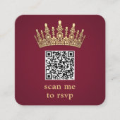 Gold Crown Burgundy Quinceañera Scan Me QR RSVP エンクロージャーカード (正面)